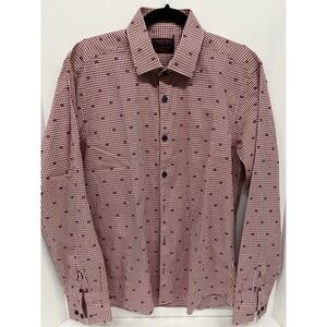 Jared Lang Red Gingham Men's Button-Down‎ Shirt Long Sleeve Slim-Fit Size L